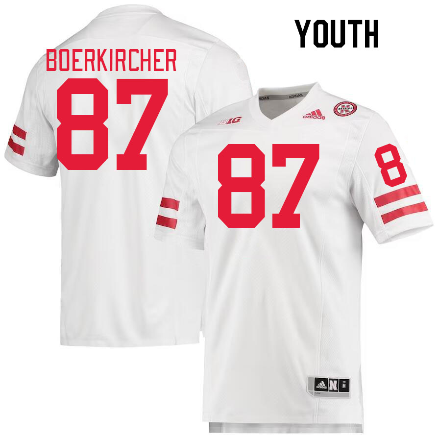 Youth #87 Nate Boerkircher Nebraska Cornhuskers College Football Jerseys Stitched Sale-White - Click Image to Close
